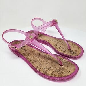 Kate Spade Yari Jelly Sandal Women 7 Pink Rubber Ankle Strap Gold Spade Logo